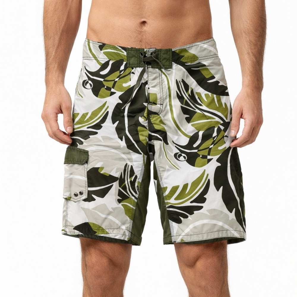 Vintage H&M Swim Trunks Swimsuit Men's Sz 32 Board Shorts Hawaiian Tropical Palm